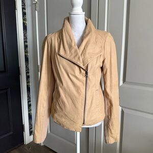 Vince Neutral Draped Collar Lightweight Leather Jacket Size M